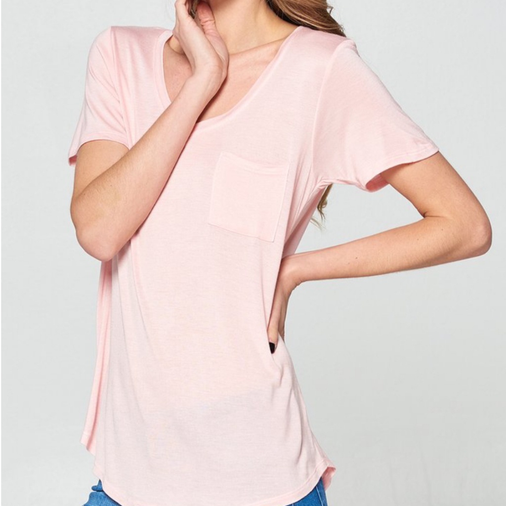 Pink Basic V-Neck Shortsleeve Top